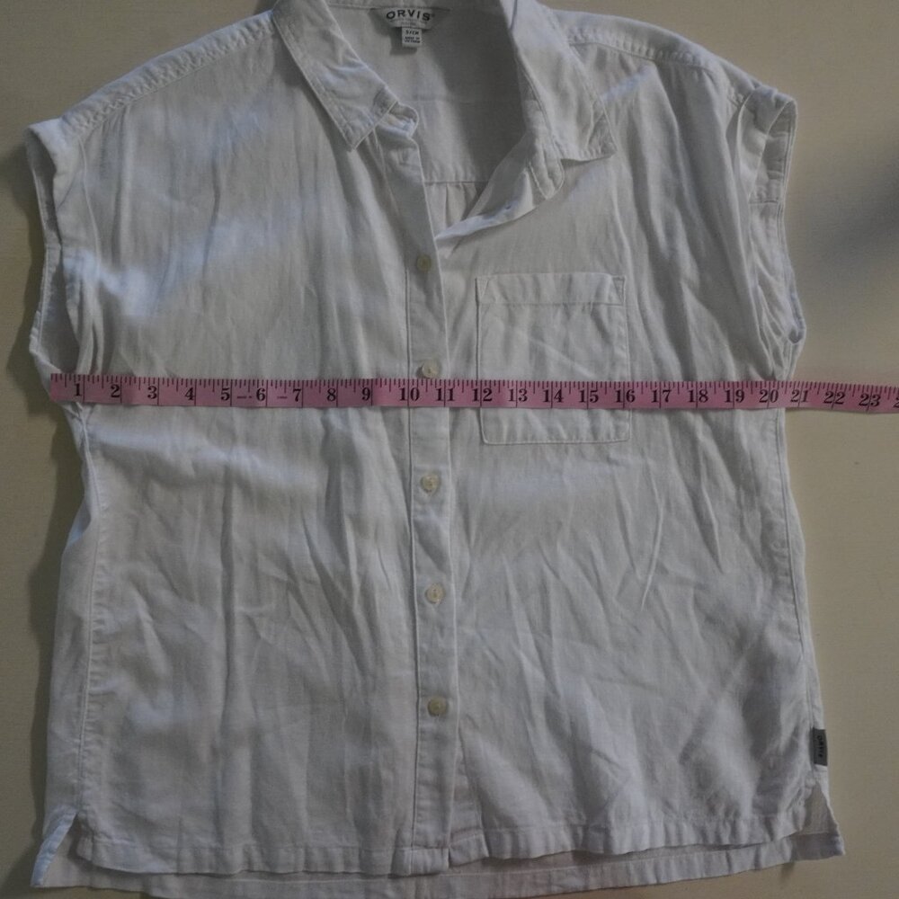 Orvis White Linen Button Down Shirt Cuffed Short Sleeve Pocket Blouse - Picture 4 of 8